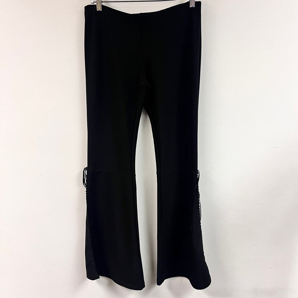 Vintage junior's Y2k black knit stretch lace up flare pants Sugarcane Med
